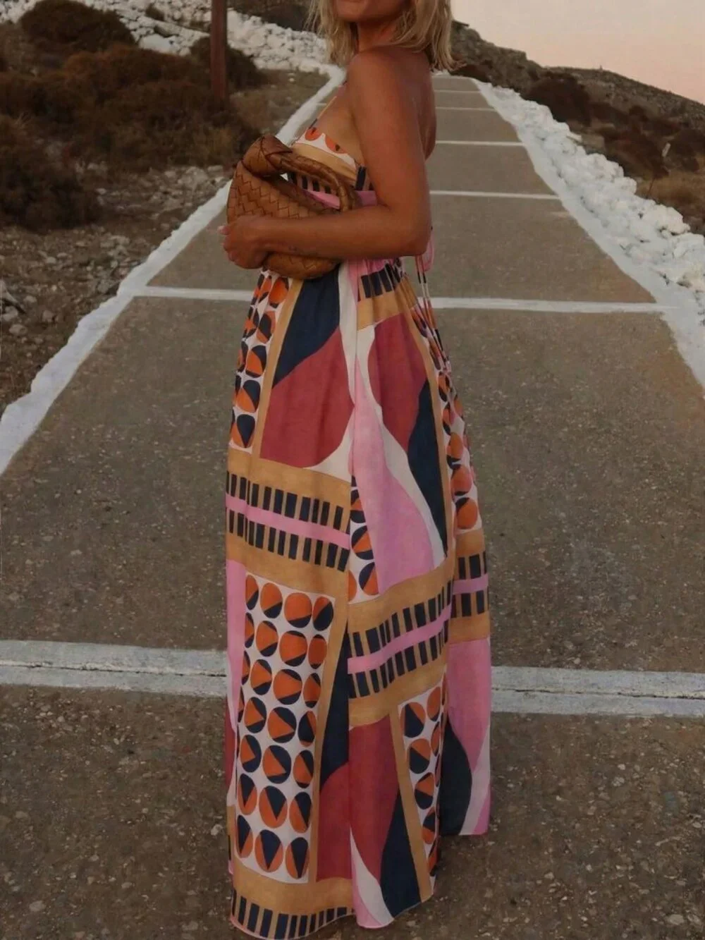 Multicolor Casual Women's geometric print  maxi Dress